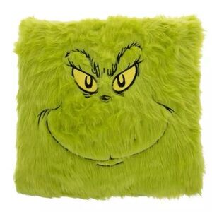 Green Furry Grinch Face Pillow